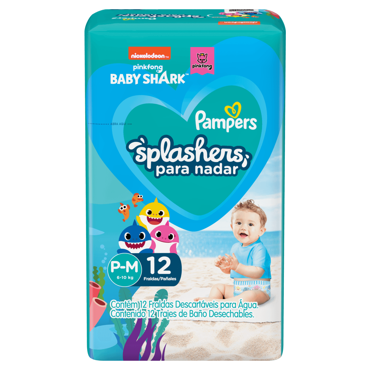 Pampers Fralda para Piscina, não incha, antivazamento Splashers Baby Shark P-M 12un