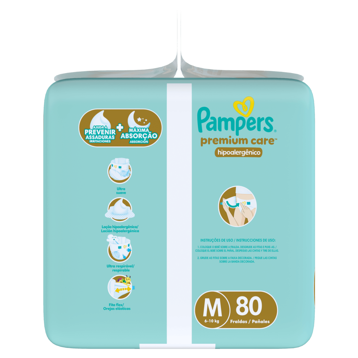 Pampers Fralda Descartável Premium Care M 80un Hipoalergênica Respirável 12h - Imagem 4