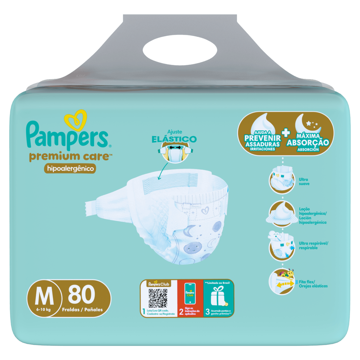Pampers Fralda Descartável Premium Care M 80un Hipoalergênica Respirável 12h - Imagem 5