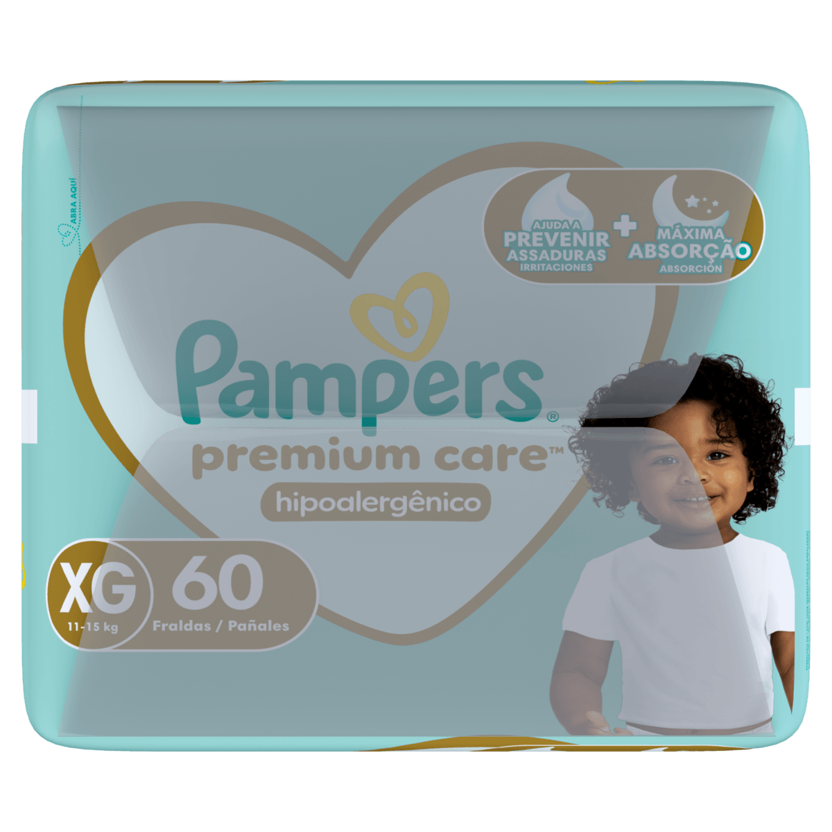 Pampers Fralda 12h proteção hipoalergênica respirável Premium Care XG 11-15kg 60un - Imagem 2