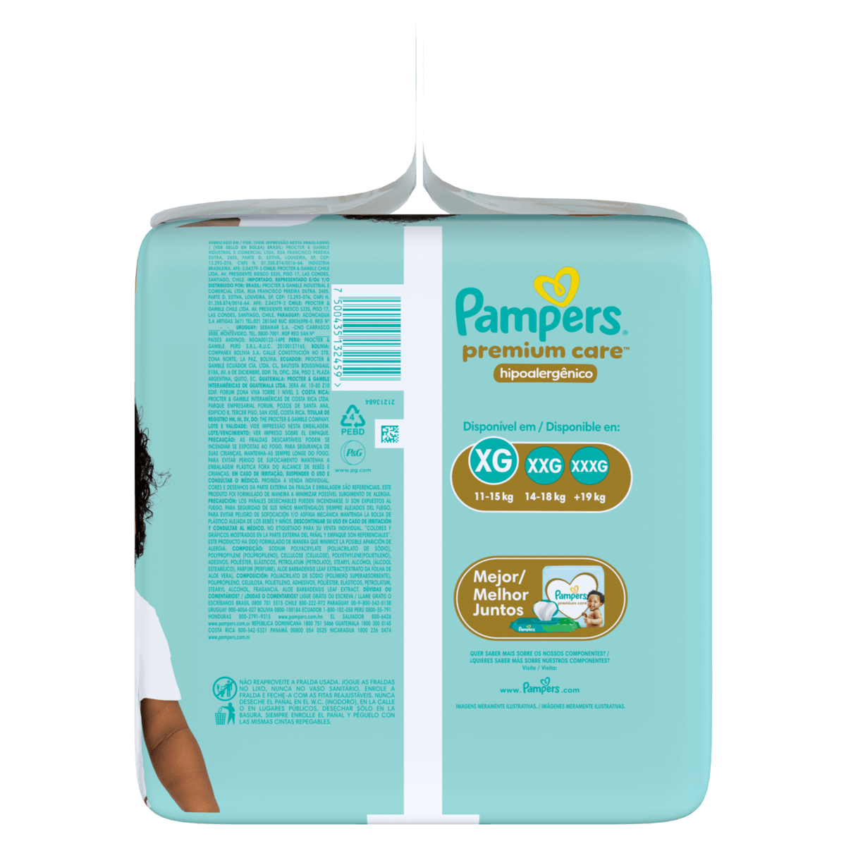 Pampers Fralda 12h proteção hipoalergênica respirável Premium Care XG 11-15kg 60un - Imagem 3