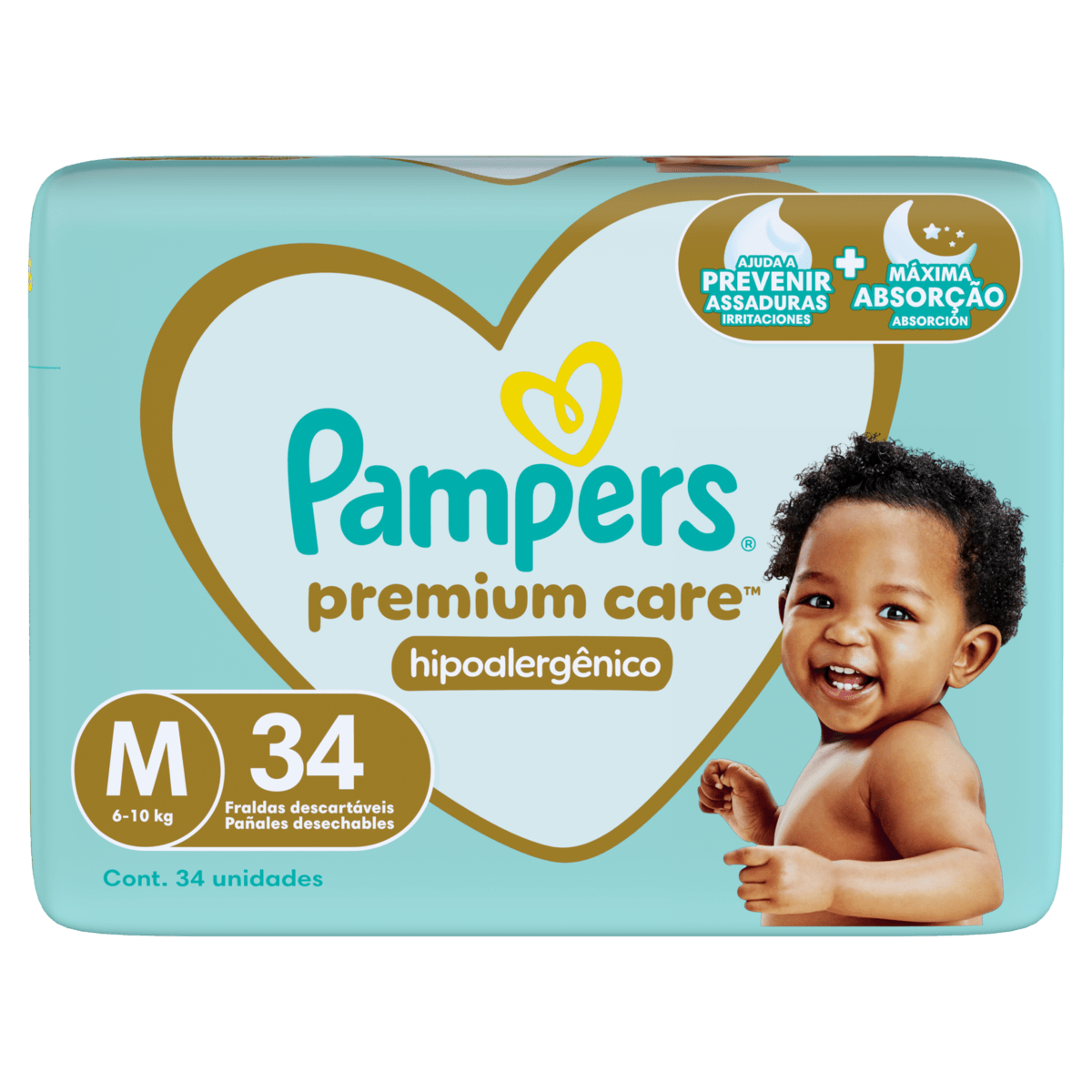 Pampers Fralda Premium Care M 34un (6-10kg) Hipoalergênica 12h