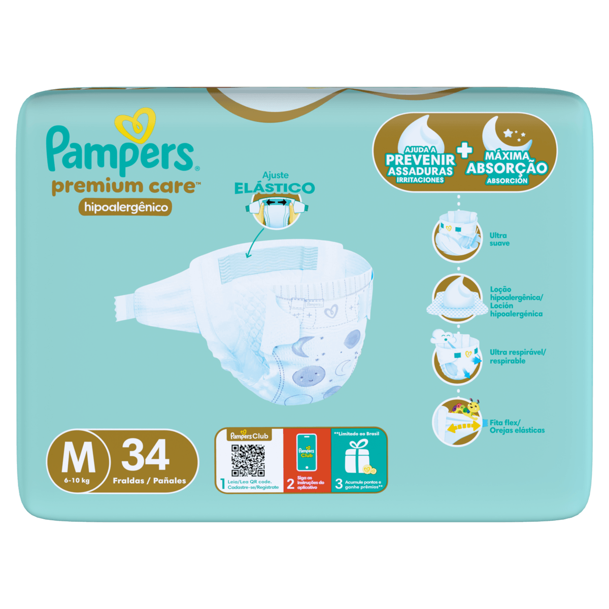 Pampers Fralda Premium Care M 34un (6-10kg) Hipoalergênica 12h - Imagem 4