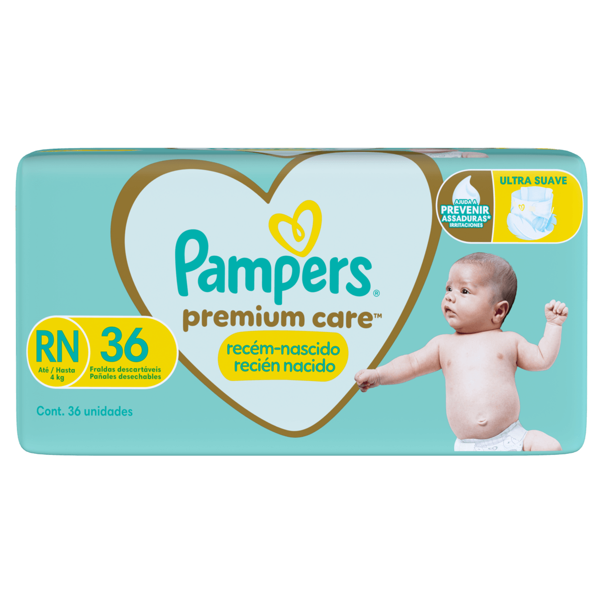 Pampers Fralda RN Premium Care 36 un - Algodão-Sec, Indicador de Umidade, Corte Umbilical