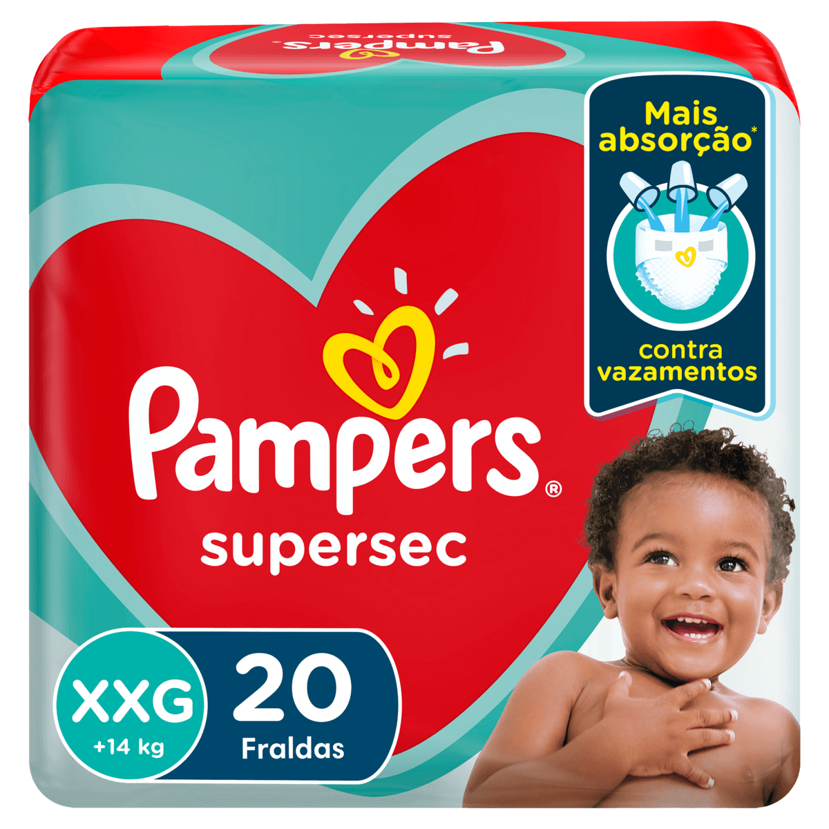 Pampers Fralda Super Sec XXG 20 Unidades - Magic Gel, Canais Extra-Absorventes, Antivazamento
