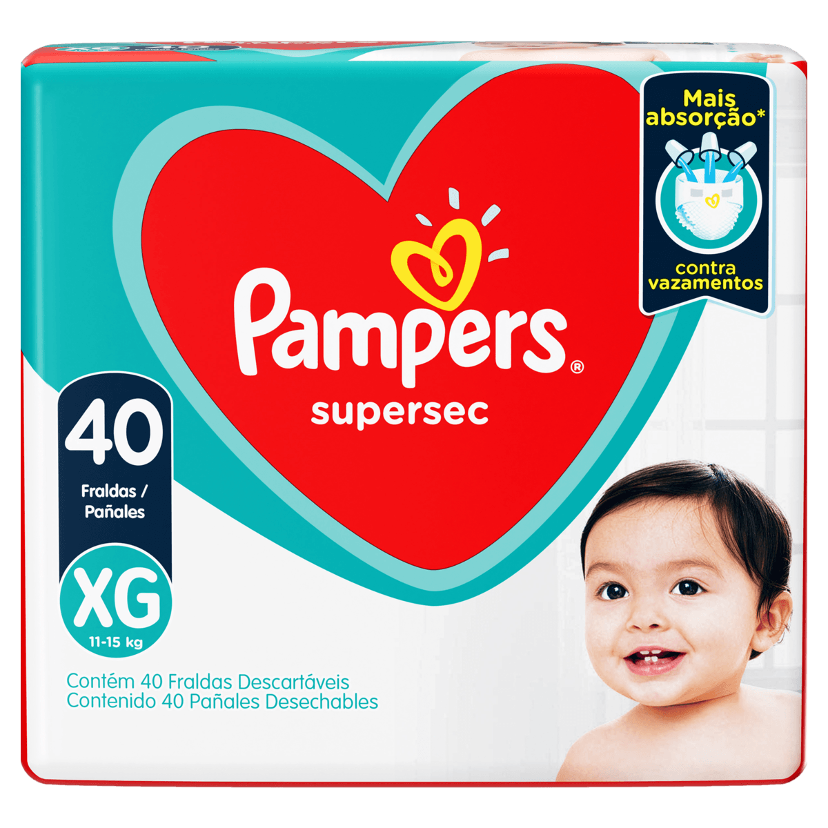 Pampers Fralda Supersec XG 40un - Extra Absorção 12h Antivazamento Respirável