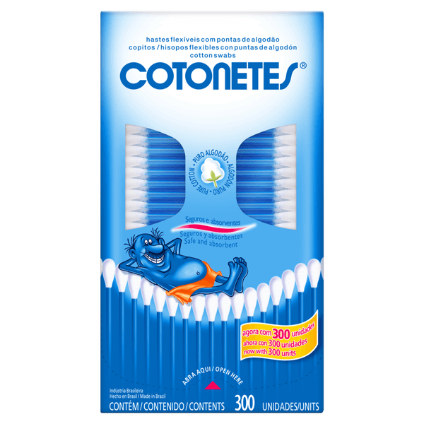 Cotonetes Hastes Flexíveis 300 Unidades Algodão 100% Johnson's Azul Hastes Flexíveis Cotonetes 300 unidades