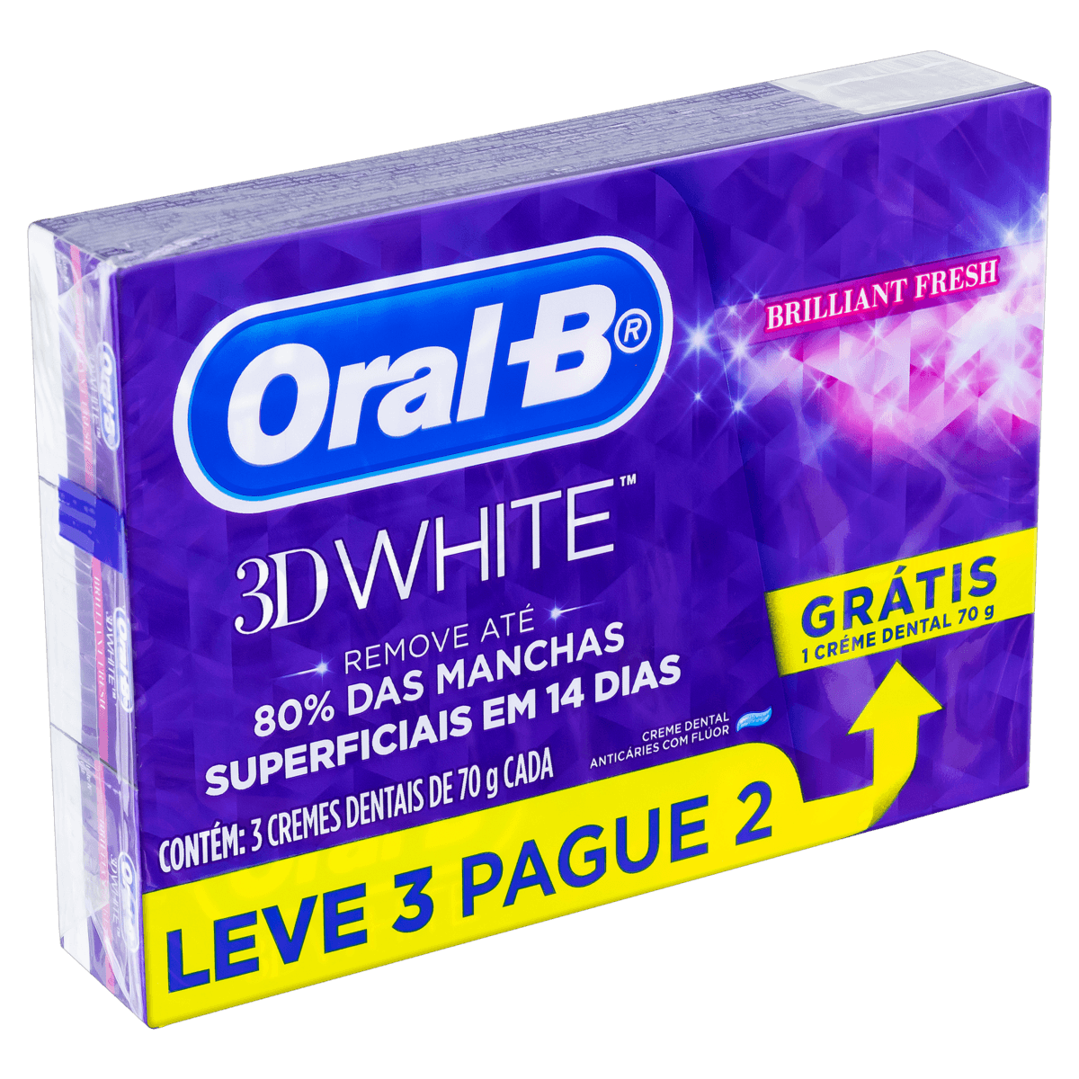 Kit Creme Dental Oral-B 3D White 70g C/ 3 Cremes Dentais - Imagem 2