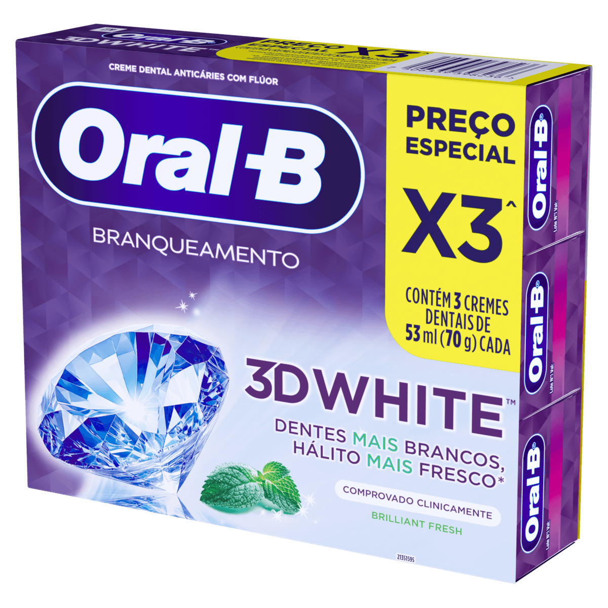 Kit Creme Dental Oral-B 3D White 70g C/ 3 Cremes Dentais - Imagem 5
