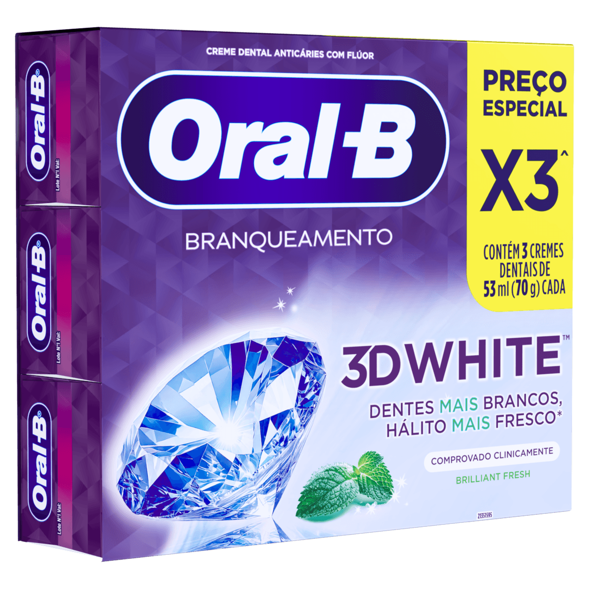 Kit Creme Dental Oral-B 3D White 70g C/ 3 Cremes Dentais - Imagem 6