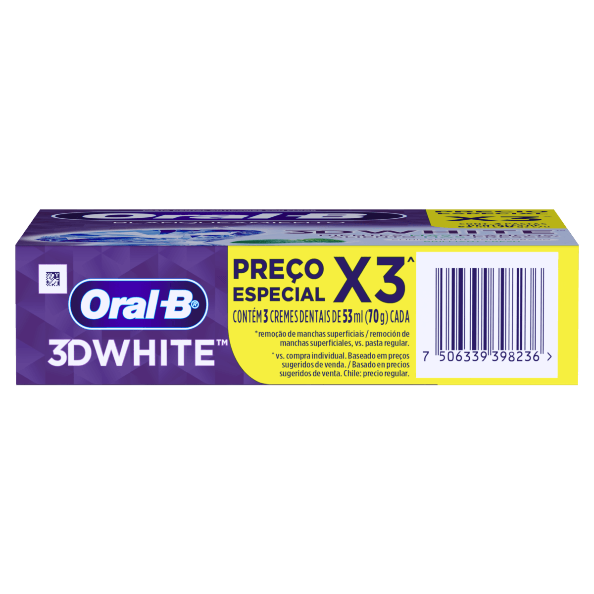 Kit Creme Dental Oral-B 3D White 70g C/ 3 Cremes Dentais - Imagem 7