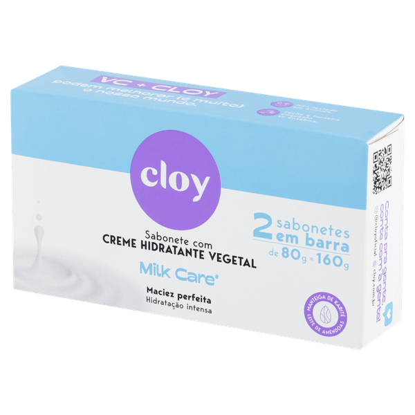 Kit Sabonete Barra Hidratante Vegetal Milk Care 2x80g Cloy Kit Sabonete Barra Cloy Beauty Milk Care 02Un 80G - Cloy