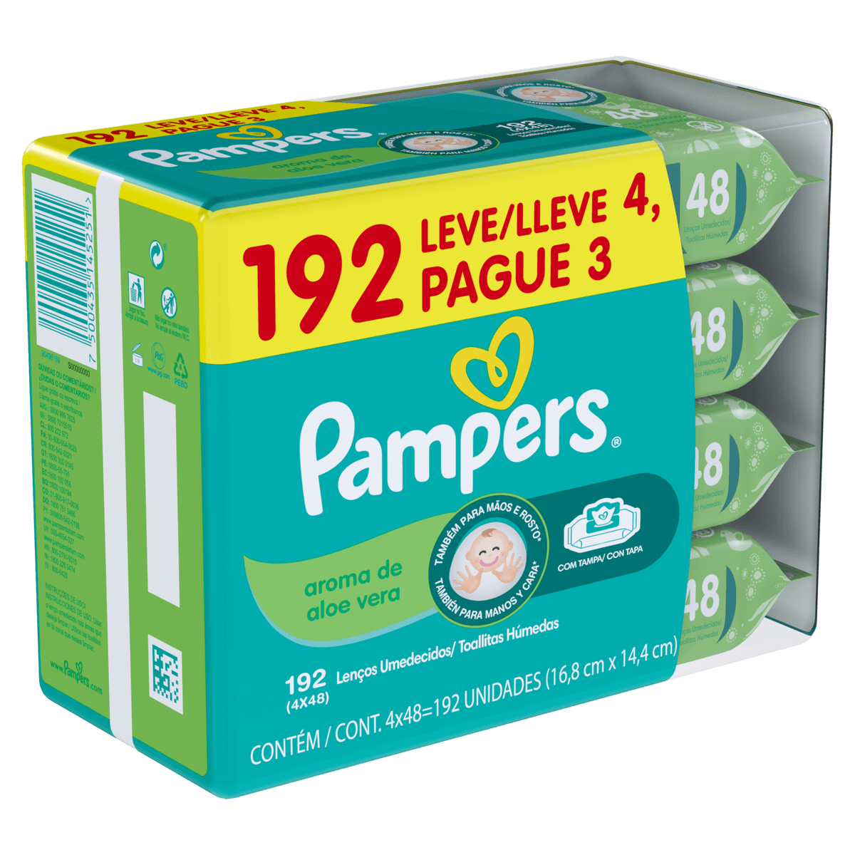 Lenço Umedecido Pampers Aloe Vera L4P3 – 192 unidades - Imagem 3