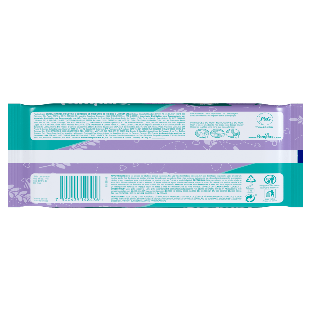 Lenço umedecido lavanda Pampers Regular com 48 unidades - Imagem 2