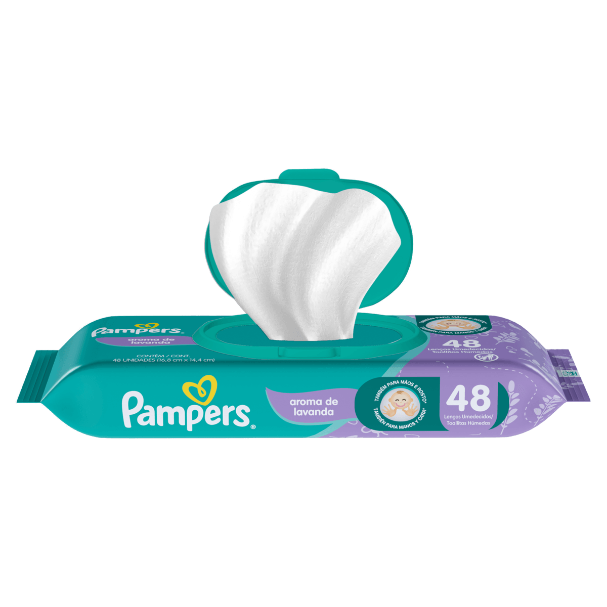 Lenço umedecido lavanda Pampers Regular com 48 unidades - Imagem 4