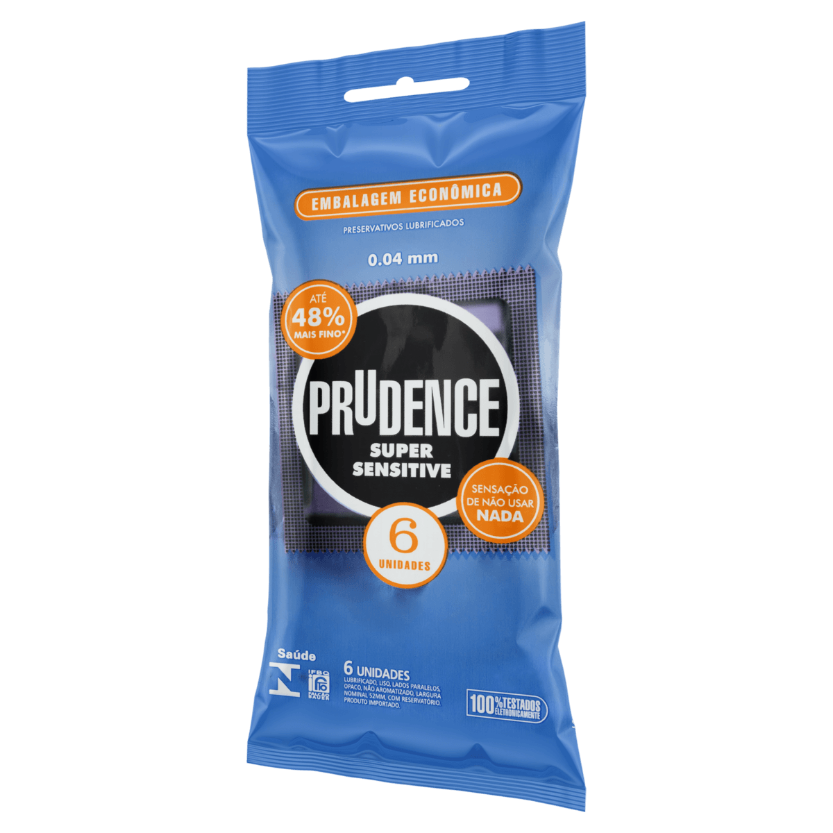 Preservativo Masculino Lubrificado Super Sensitive Prudence Pacote 6 Unidades Embalagem Econômica