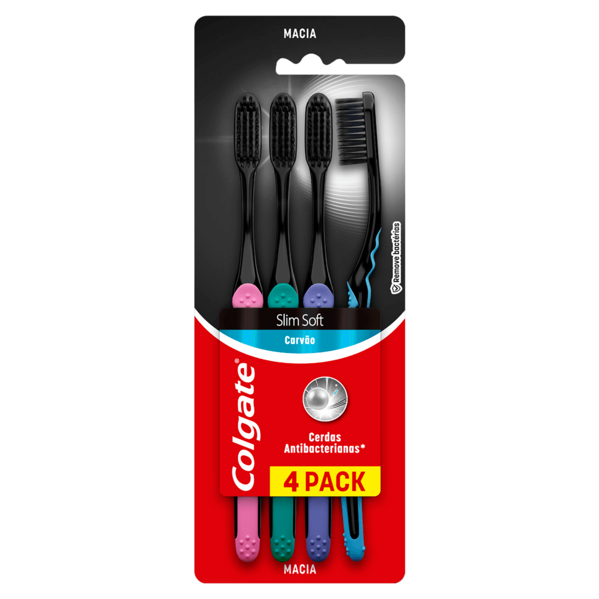 Escova Dental Macia Carvão Colgate Slim Soft Cabeça Compacta 4 Unidades