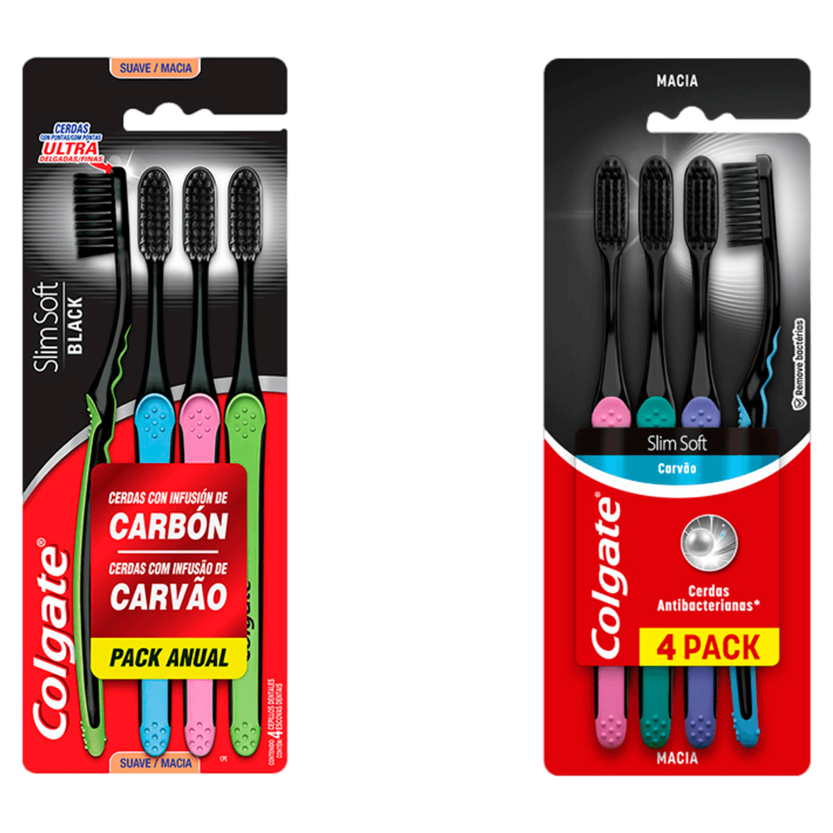 Escova Dental Macia Carvão Colgate Slim Soft Cabeça Compacta 4 Unidades - Imagem 2
