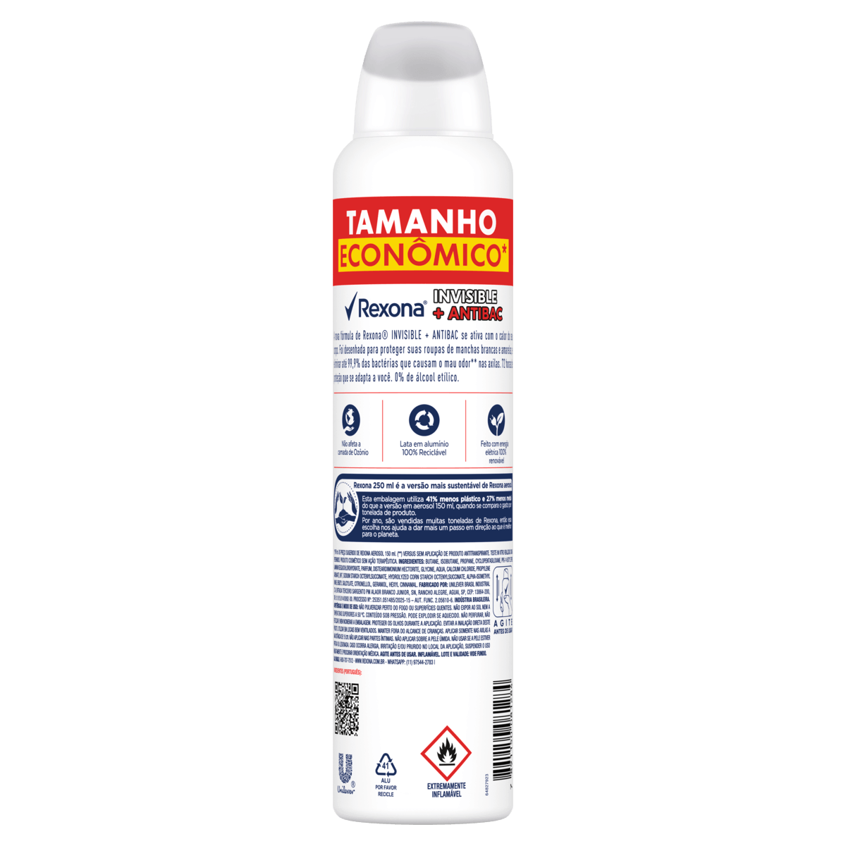 Antitranspirante Aerossol Antibacterial e Invisible Rexona 250ml Spray Leve Mais Pague Menos - Imagem 3