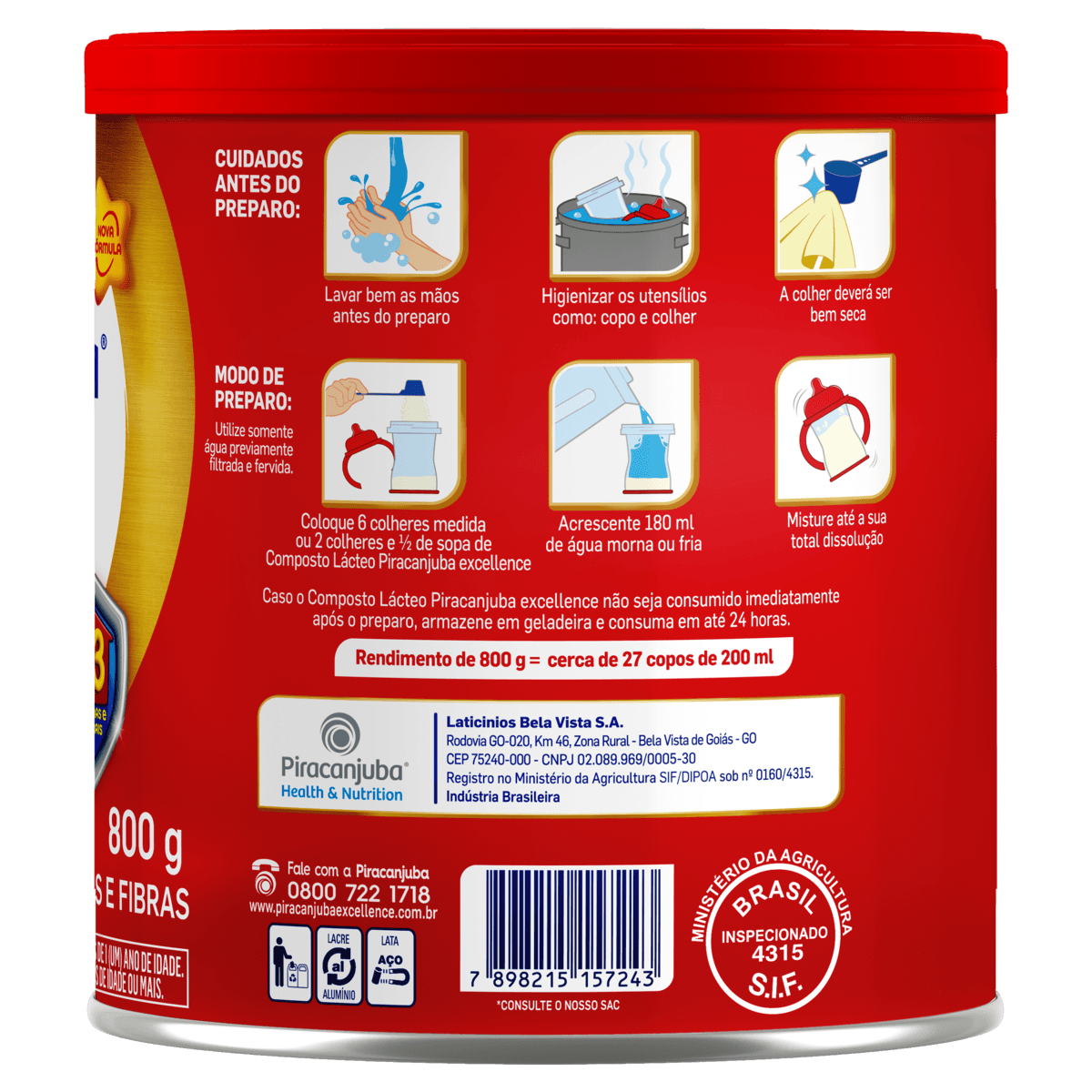 Composto Lácteo Piracanjuba Excellence 800g Lata - Imagem 2