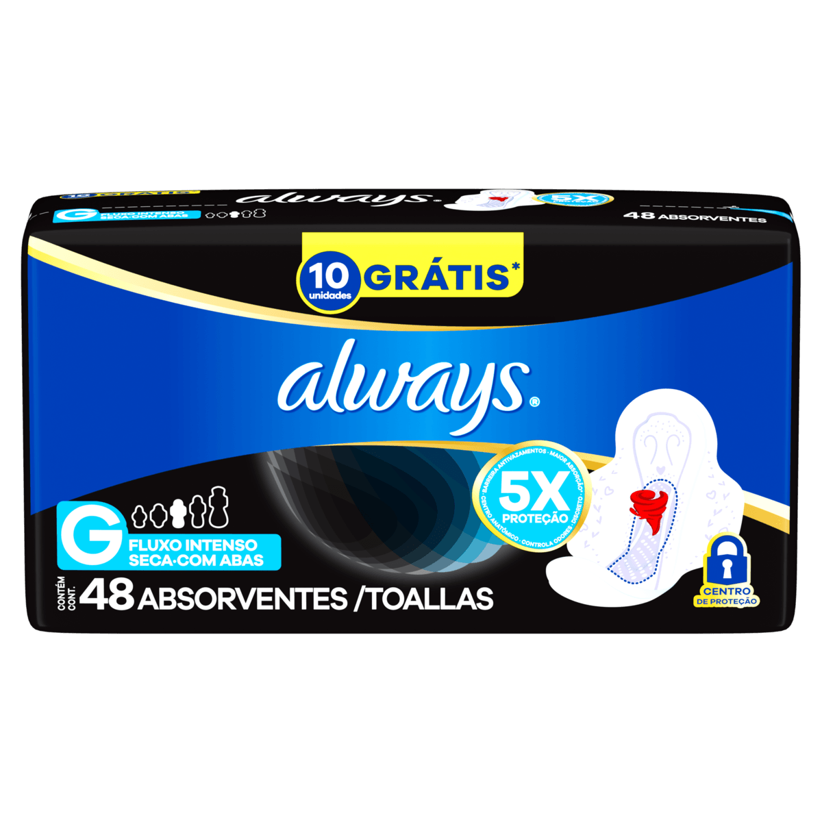 Absorvente Always Noturno Seca com Abas G - 48 unidades