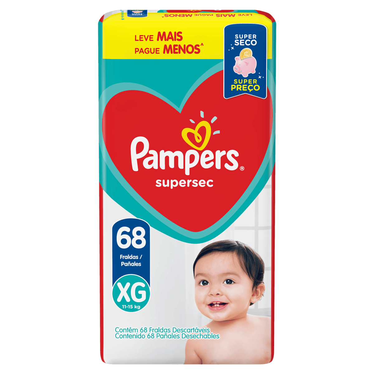 Pampers Fralda Descartável Supersec XG Extra-Absorvente 68 Unidades