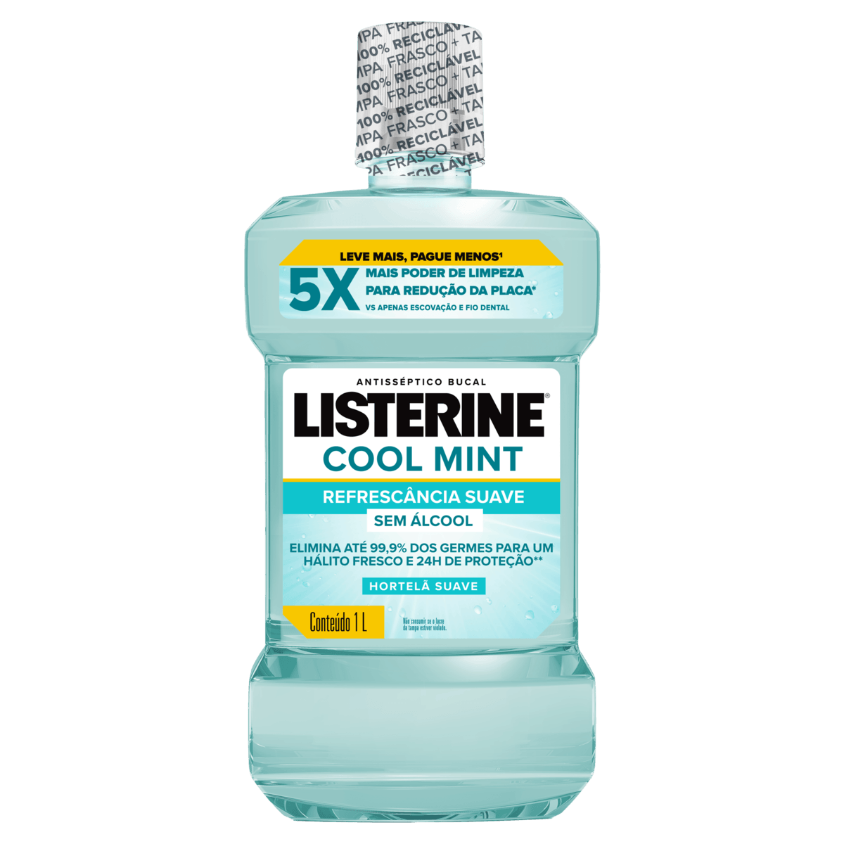 Enxaguante Bucal Zero Álcool Hortelã Suave Listerine Cool Mint Frasco 1l Leve Mais Pague Menos
