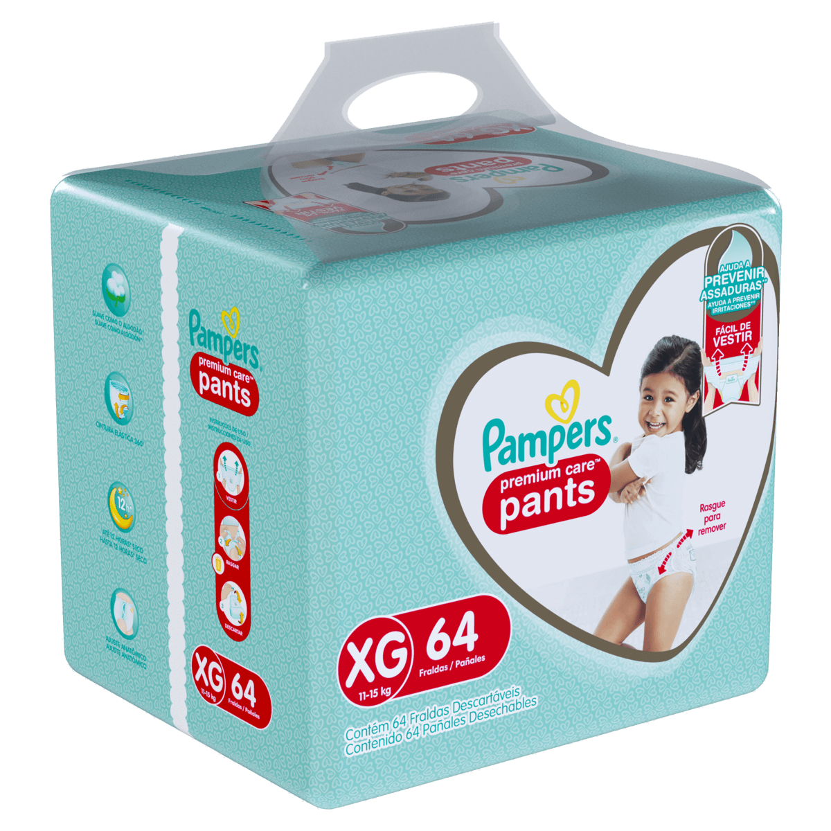 Pampers Fralda Pants Cintura 360° Gel Superabsorvente 12h Premium Care XG 64un - Imagem 3