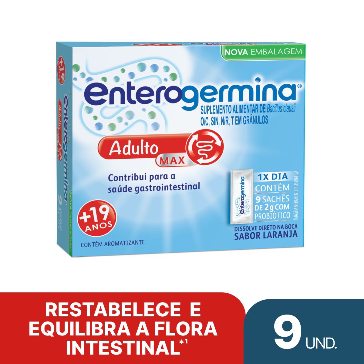 Probiótico Enterogermina Adulto Laranja Sanofi 2g 9 Sachês