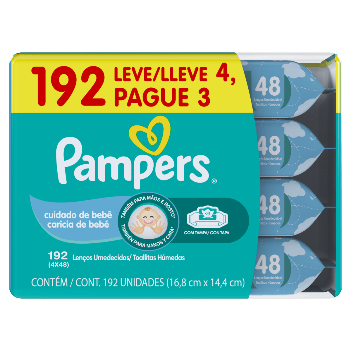 Lenço Umedecido Pampers Cuidado de Bebê 196 Unidades