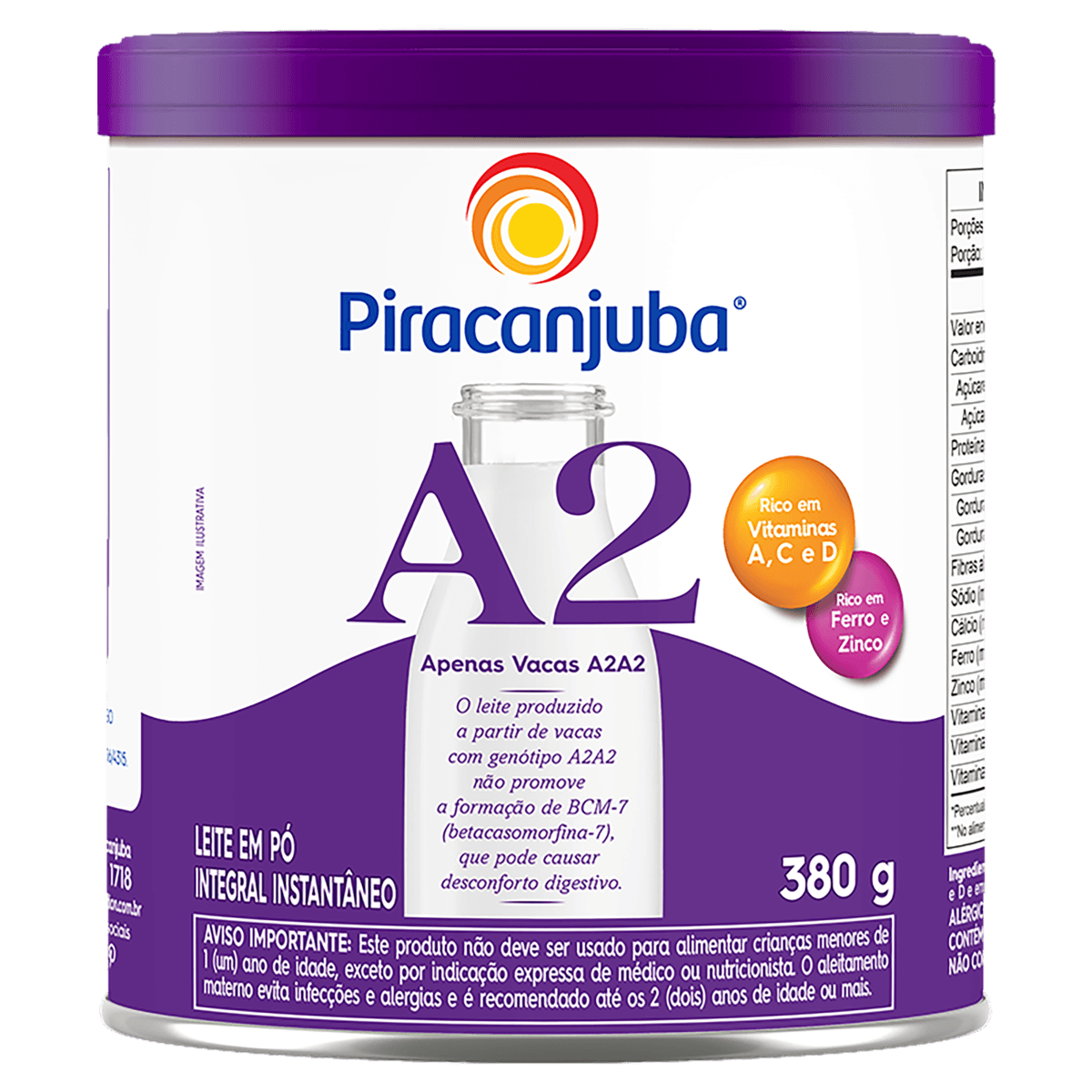 Leite em Pó Integral Instantâneo Tipo A2 Piracanjuba 380g