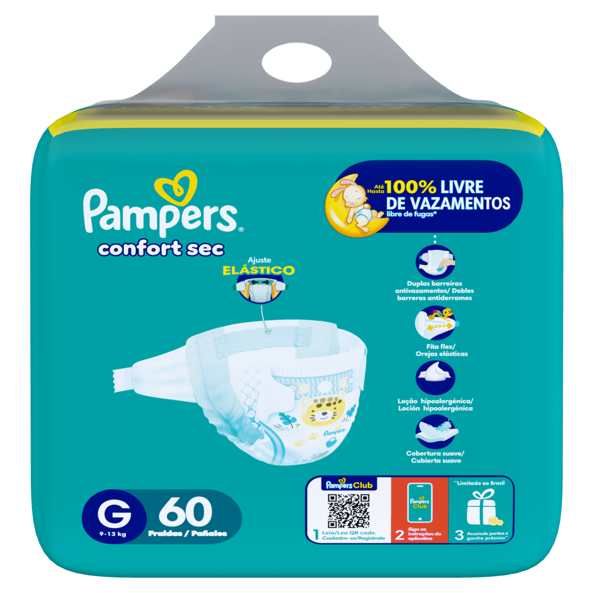 Pampers Fralda Descartável Confort Sec G 60 Unidades Alta Absorção Hipoalergênica - Imagem 2