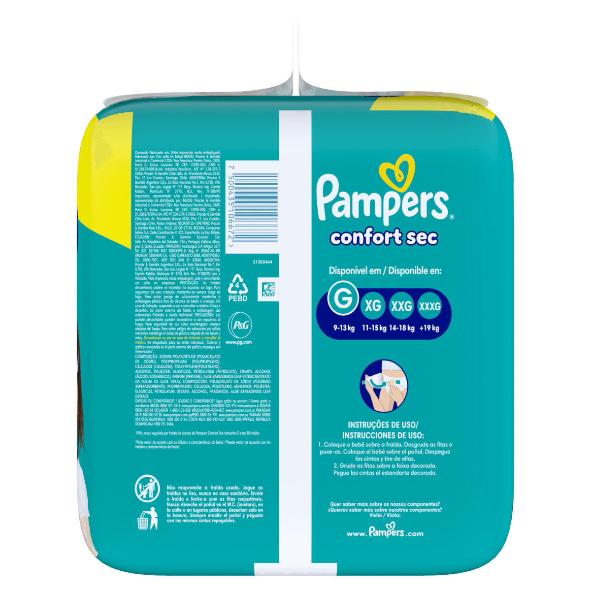 Pampers Fralda Descartável Confort Sec G 60 Unidades Alta Absorção Hipoalergênica - Imagem 3