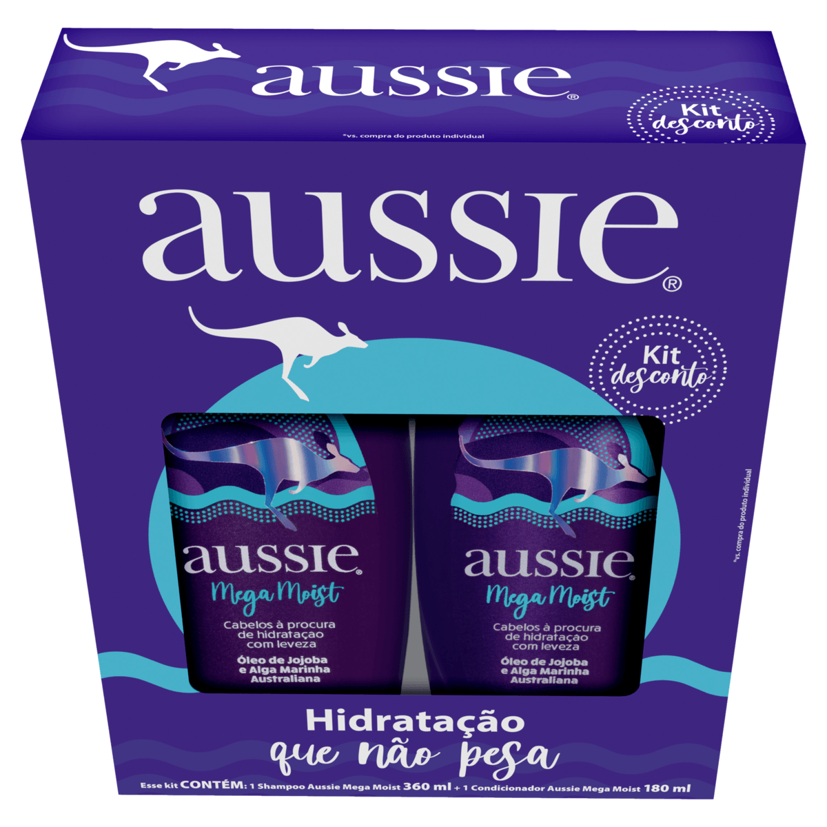 Kit Shampoo 360ml + Condicionador 180ml Aussie Mega Moist - Imagem 2