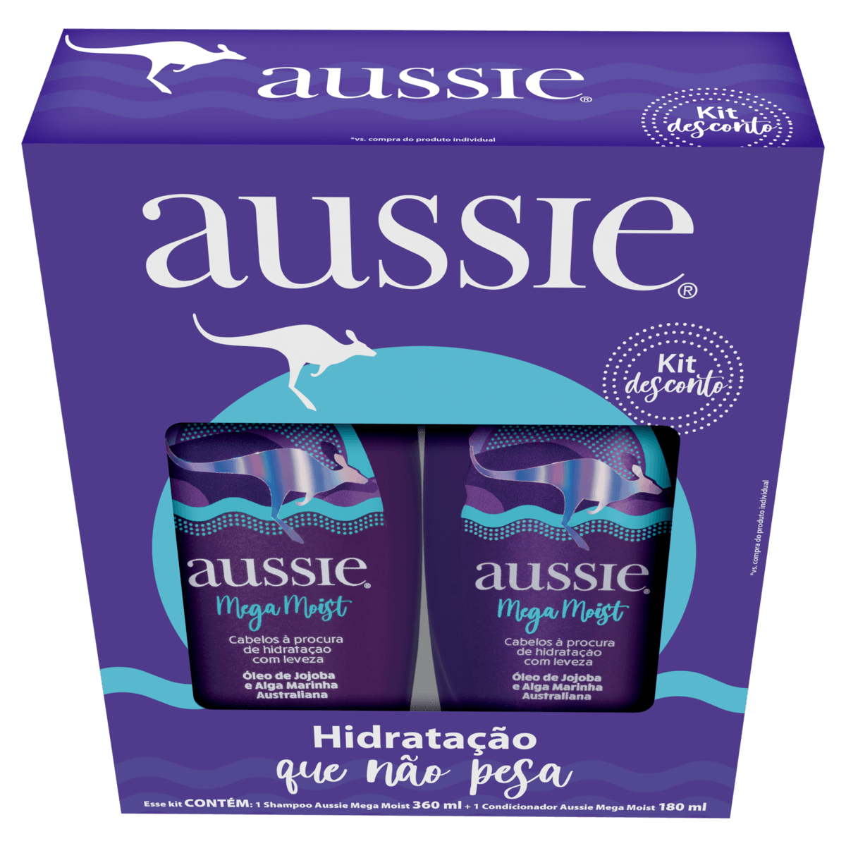 Kit Shampoo 360ml + Condicionador 180ml Aussie Mega Moist - Imagem 3