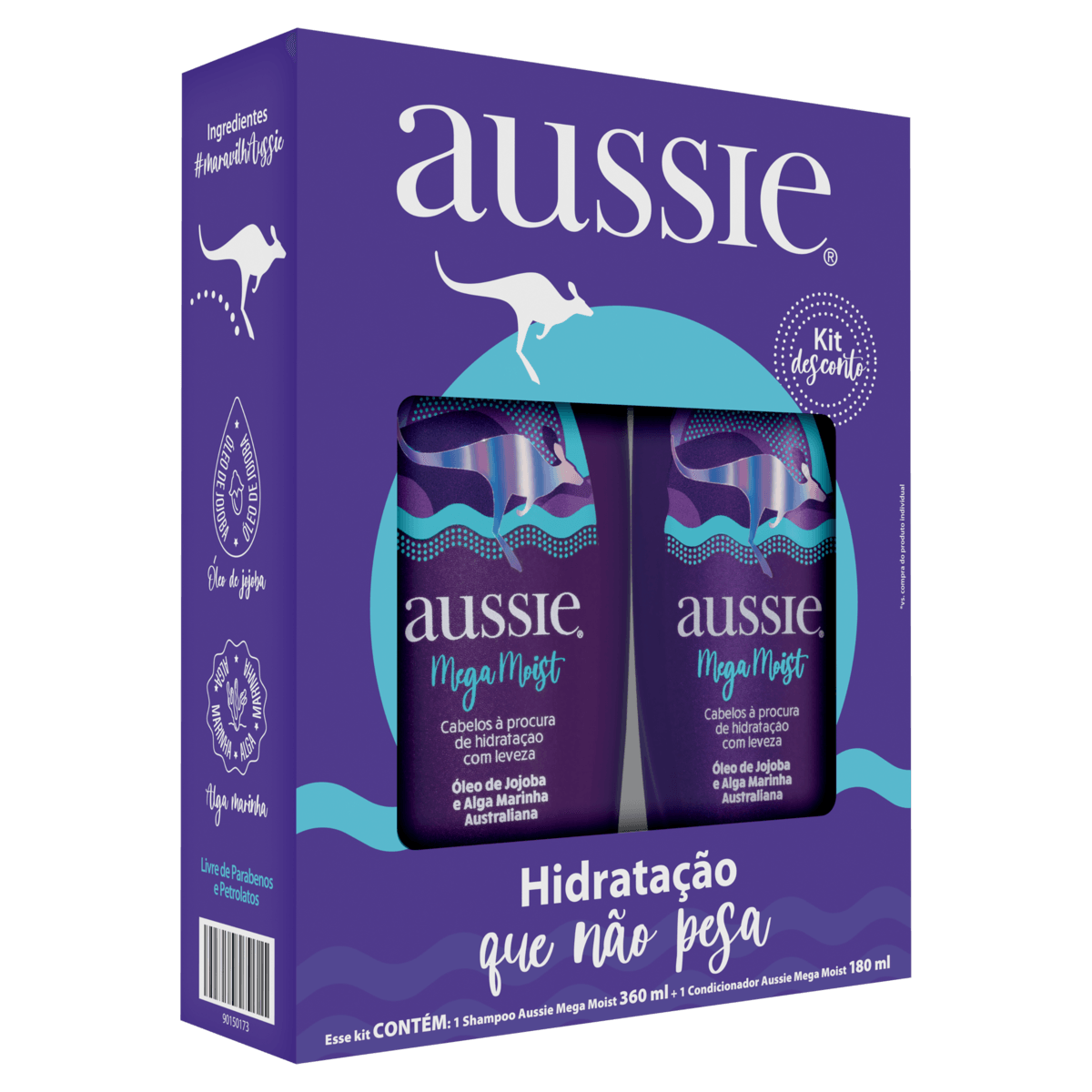 Kit Shampoo 360ml + Condicionador 180ml Aussie Mega Moist - Imagem 4