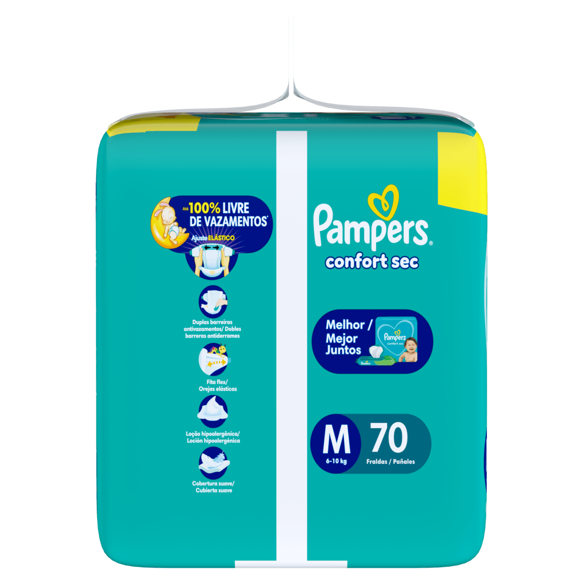 Pampers Fralda Descartável Confort Sec M 70 Unidades - Gel Mágico 12h Antivazamento - Imagem 4