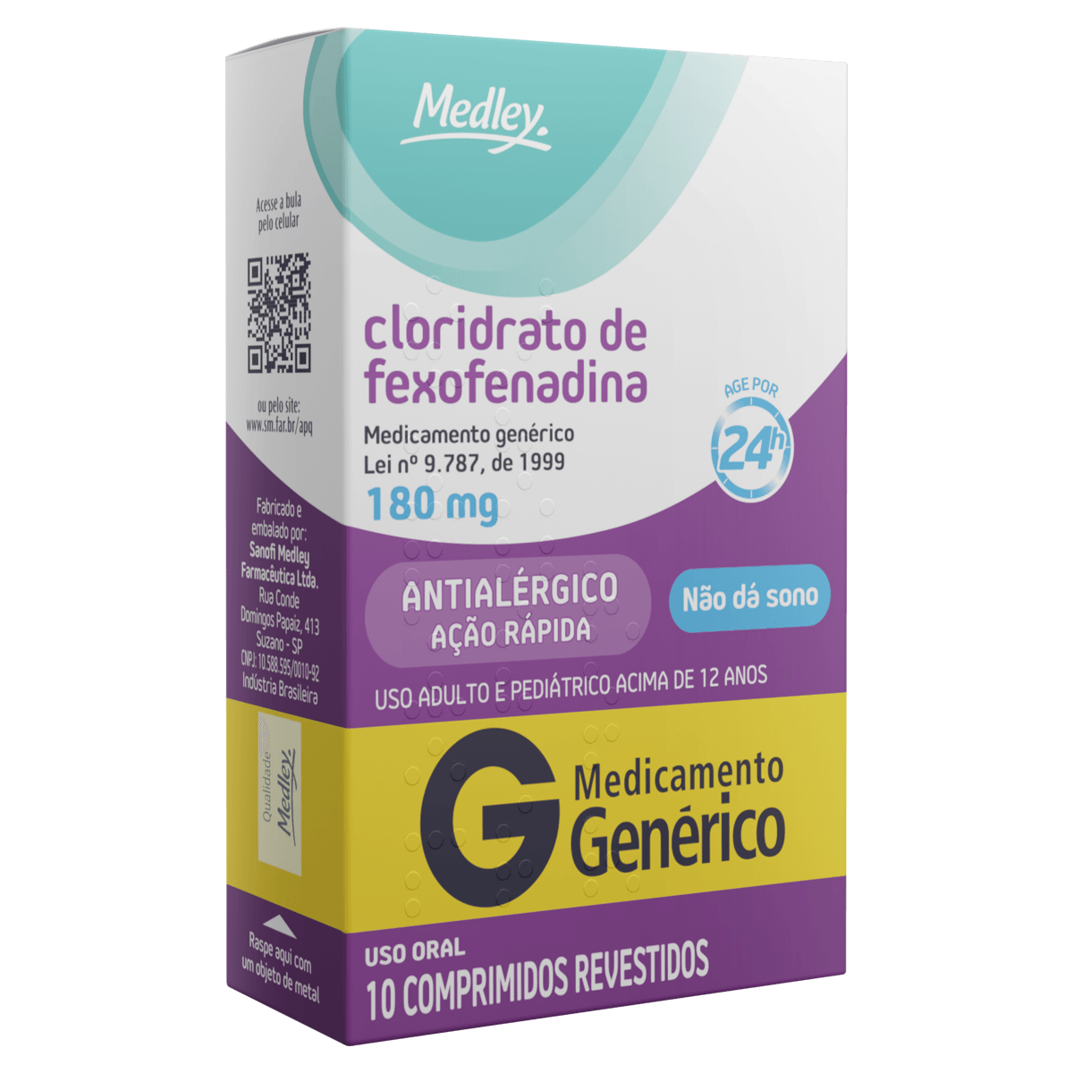 Cloridrato de Fexofenadina 180mg Genérico Medley - 10 Comprimidos