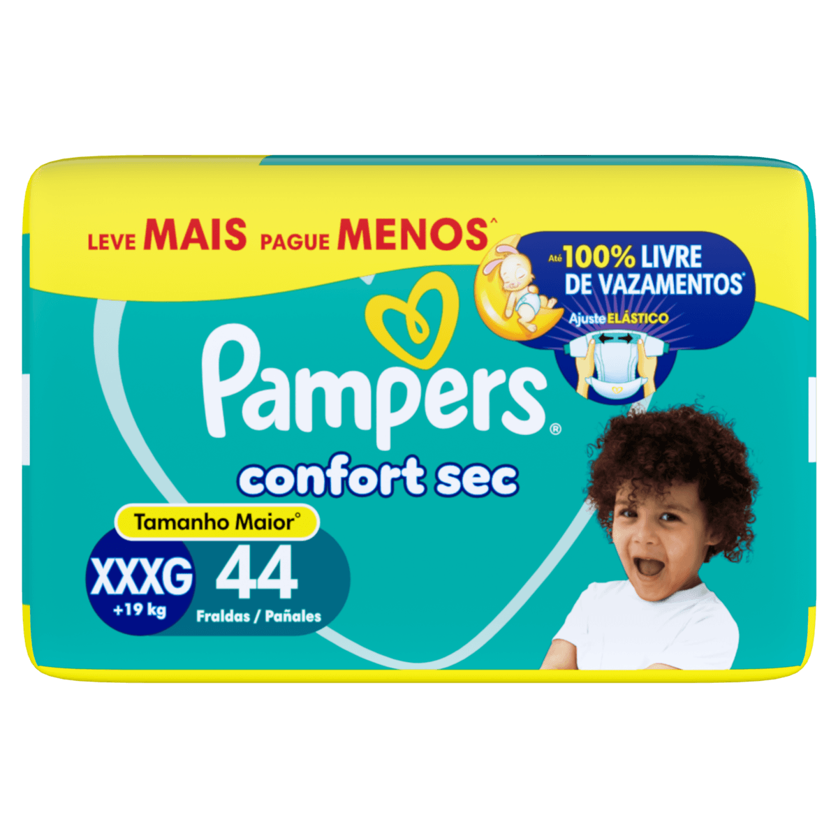 Pampers Fralda Descartável Confort Sec XXXG 44 Unidades - 12h Proteção Hipoalergênica
