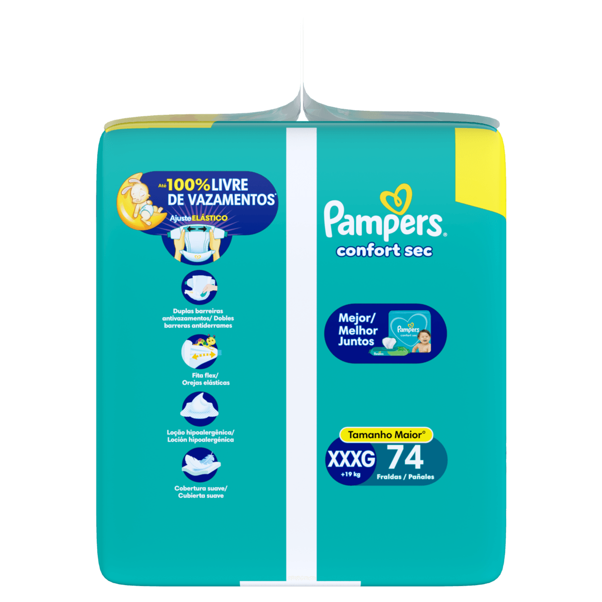 Pampers Fralda Descartável Infantil Confort Sec XXXG 74 Unidades 12h Proteção - Imagem 2