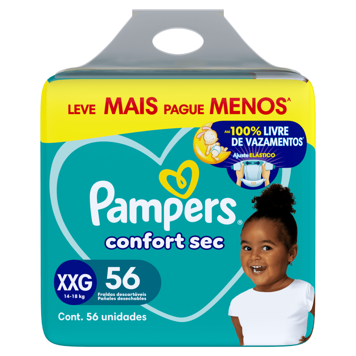 Pampers Fralda Descartável Confort Sec XXG 56 Un - Alta Absorção e Anti‑vazamento