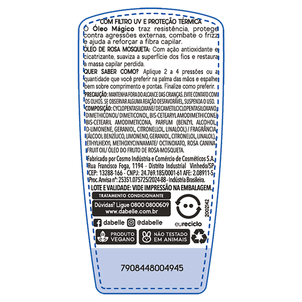 Óleo Rosa Mosqueta com Filtro UV DaBelle Hair Intense Mágico - 45ml