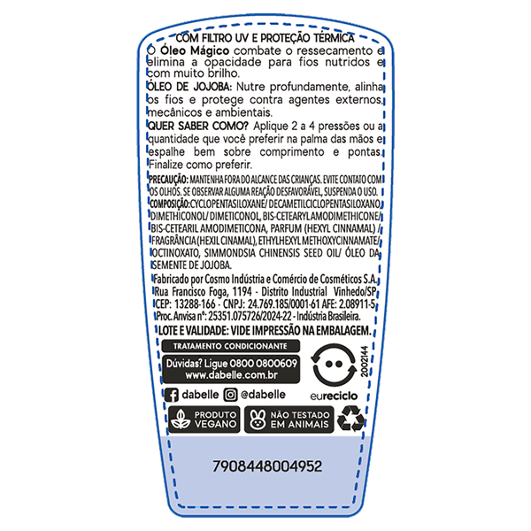 Óleo de Jojoba Intense Mágico com Filtro UV 45ml DaBelle Hair Óleo Jojoba com Filtro UV DaBelle Hair Intense Mágico - 45ml