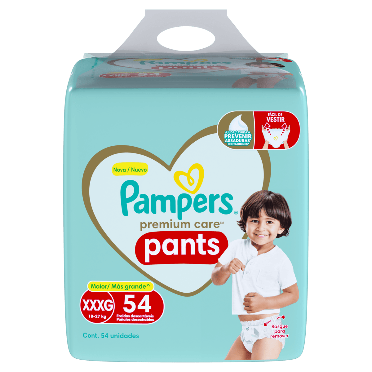 Pampers Premium Care Pants XXXG 54un 18-27kg Cintura 360° Alta Absorção