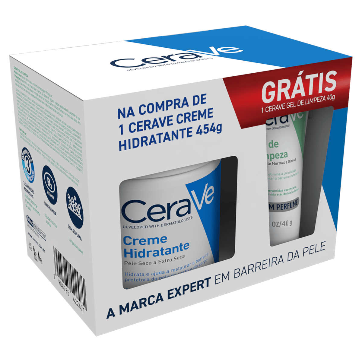 Kit de Cuidados com a Pele Creme Hidratante Cerave 454g e Gel de Limpeza 40g