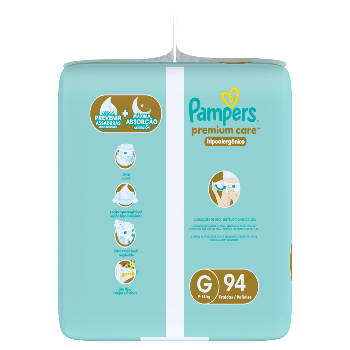 Pampers Fralda Descartável Premium Care G 9-13kg 94un Hipoalergênica Aloe Vera 12h - Imagem 4