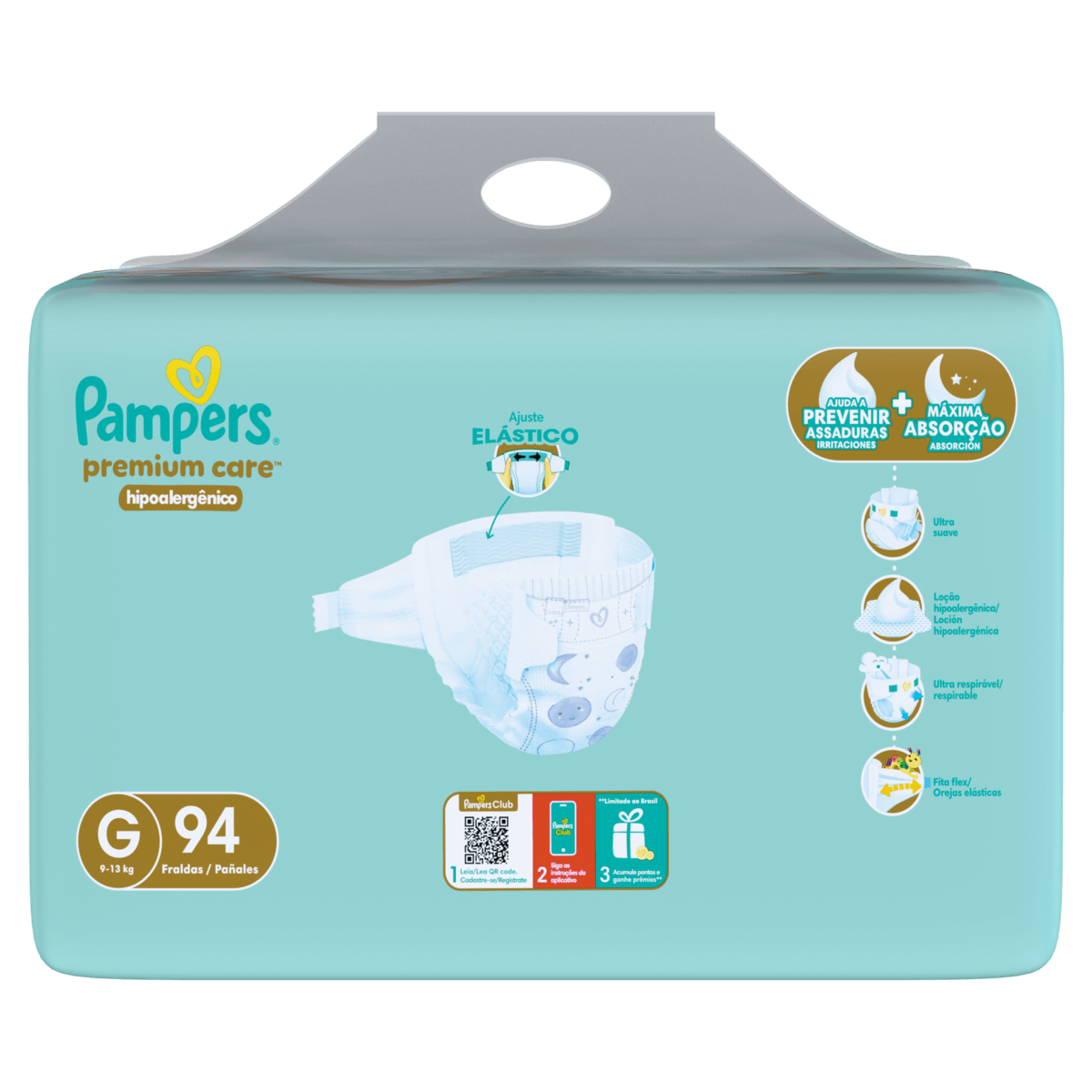 Pampers Fralda Descartável Premium Care G 9-13kg 94un Hipoalergênica Aloe Vera 12h - Imagem 5