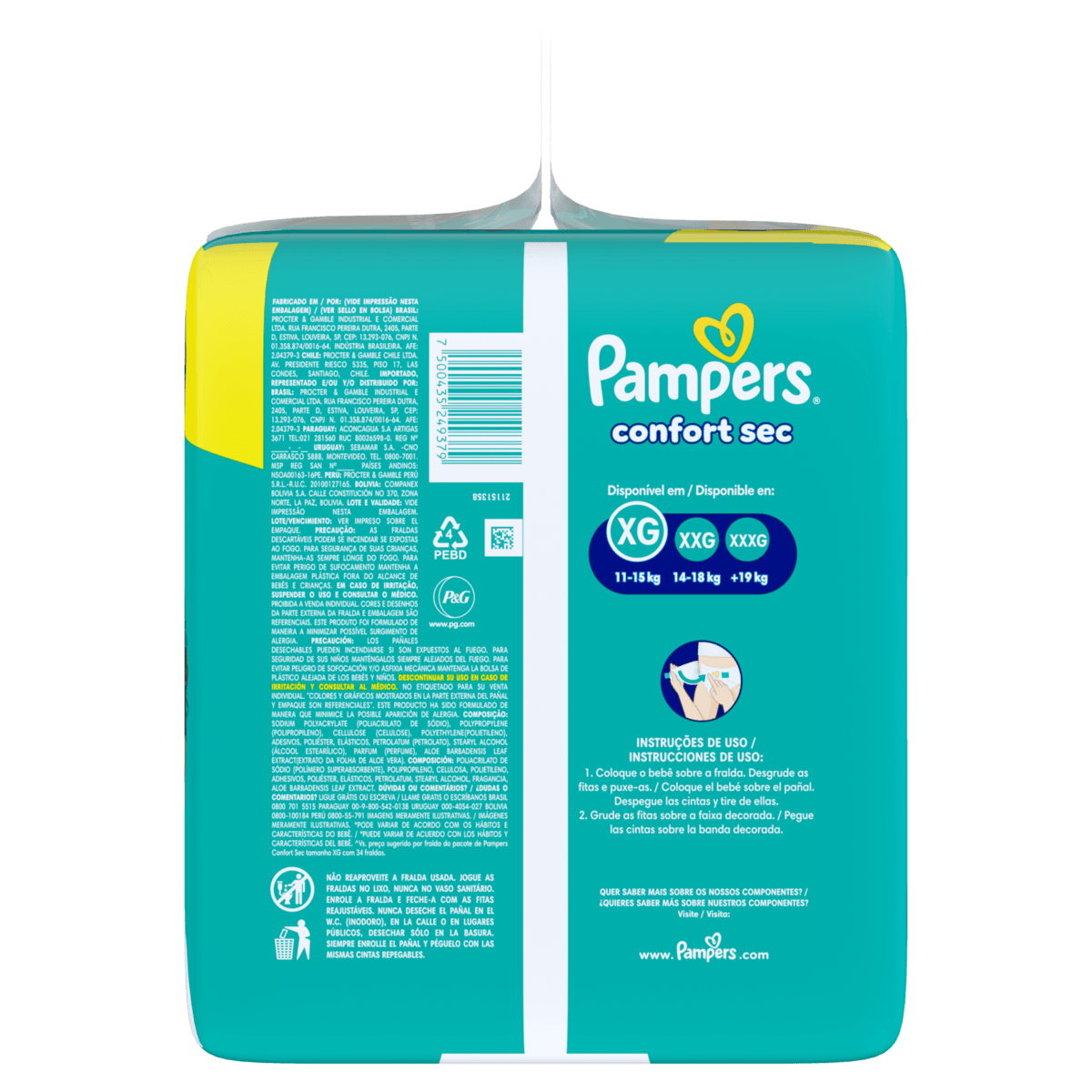 Pampers Fralda Descartável Hipoalergênica Aloe Vera 12h Confort Sec XG 92un - Imagem 3