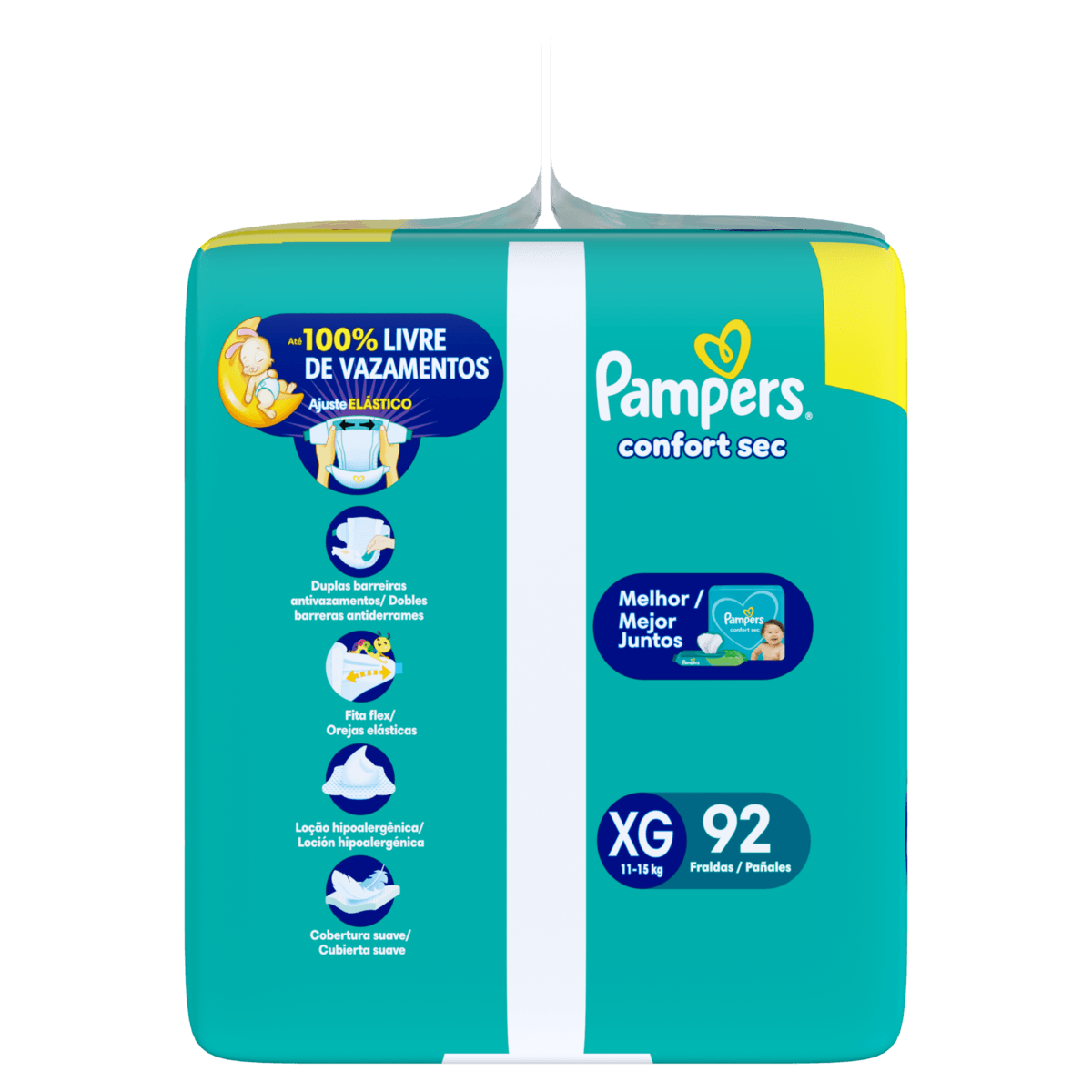 Pampers Fralda Descartável Hipoalergênica Aloe Vera 12h Confort Sec XG 92un - Imagem 4