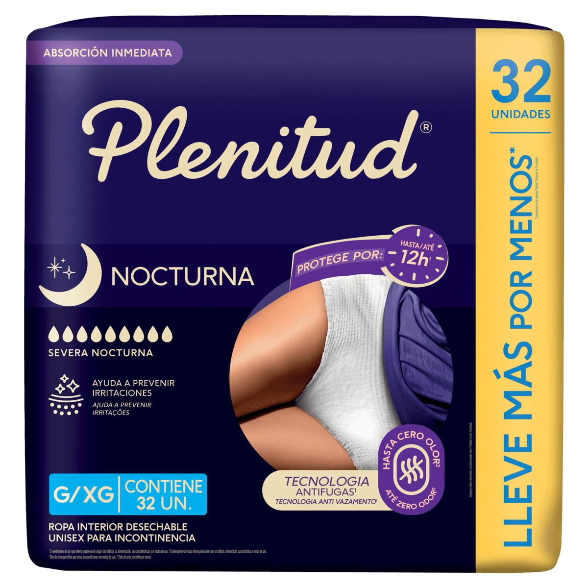 Roupa Íntima Descartável Unissex Plenitud Noturna G/XG - 32 Unidades